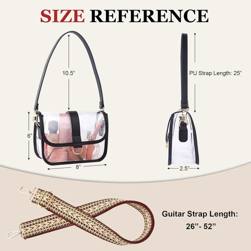 Clear Purse with 2 Shoulder Straps, Clear Bag for Stadium Events Concerts Festivals...