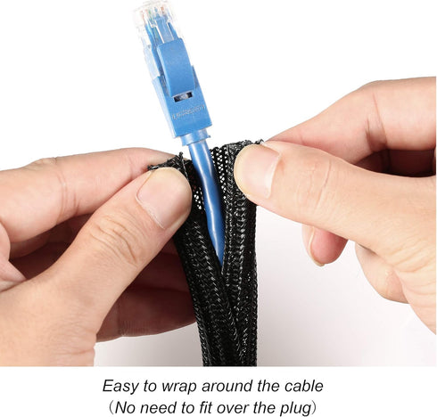 CrocSee 10ft - 1/4 inch Braided Cable Management Sleeve Cord Protector - Self-Wrapping Split Wire Loom for TV/Computer/Home Theater/Engine Bay - B...