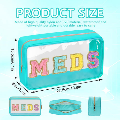 Clear Letter Patch Medicine Bag Drugs Pouch with Zipper, Travel Portable Cosmetic Makeup Bag for Women Girls, Waterproof Nylon PVC Toiletry Meds S...