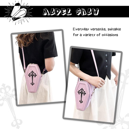 KUANG! Women's Gothic Pu Leather Shoulder Bag Coffin Shaped Handbag Purses Square Box Crossbody Bag for Halloween Party...
