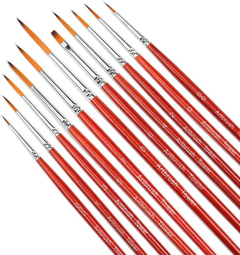Fine Enamel Detail Brushes Set - 11 Pieces Miniature Paint Brushes for Detailing & Art Painting - Acrylic, Watercolor, Oil - Models, Airplane Kits...