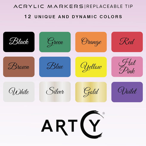 Acrylic Paint Pens - 12 Acrylic Paint Markers Medium Tip (2mm) | Great for Rock Painting, Canvas, Glass, Porcelain, Fabric, Paper, Pottery and Pla...