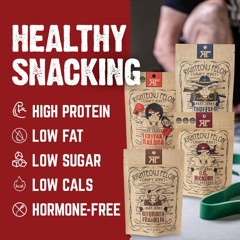 Righteous Felon Beef Jerky | All-Natural - Locally Sourced & Dried Beef Jerky - Low-Sugar Healthy Snacks (Sampler Pack)...