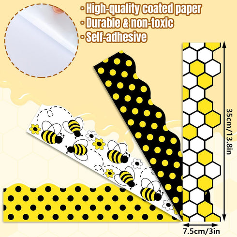 Whaline 69Ft Summer Bee Bulletin Board Borders Bee Honeycomb Dot Flower Self-Adhesive Bulletin Board Trim for Summer Bee Day Decoration Party Home...