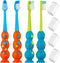 Kids Toothbrush 4 Pack - Soft Contoured Bristles - Child Sized Brush Heads (3-10 Year Old) - Suction Cup for Fun & Easy Storage - Girl & Boy Set (...