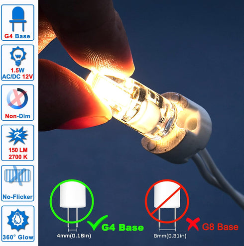 G4 LED Bulbs 10W-20W T3 Halogen 12V Landscape Replacement, JC Bi-Pin Base G4 1.5W AC/DC 12V for RV Under Cabinet Puck Light Chandeliers Track Outd...