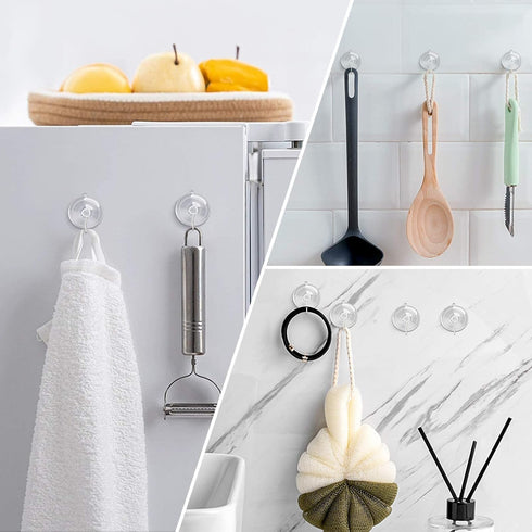 HangerSpace Suction Cup Hooks, 1.77 Inches Clear PVC Suction Cups with Metal Hooks Removable Small Suction Cups for Shower Bathroom Kitchen Wall W...