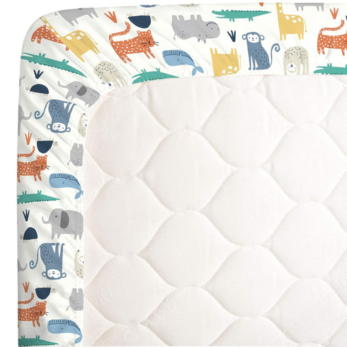 Carter's Colorful Modern Safari Animals Super Soft Mini Crib Fitted Sheet, Orange, Green, Blue, Grey...