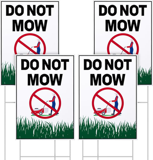 Blulu 4 Pcs Do Not Mow Sign with Metal H Stake 10 x 7 Inches No Mow May Yard Sign Double Side Lawn Signs Corrugated Plastic Weatherproof UV Protec...