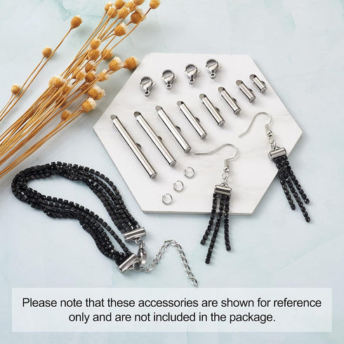 Beadthoven 260pcs 8sizes Stainless Steel Tube Slide On End Clasps with Twist Extender Chains Jump Rings Lobster Claw Clasps Crimp Cord Ends Findin...