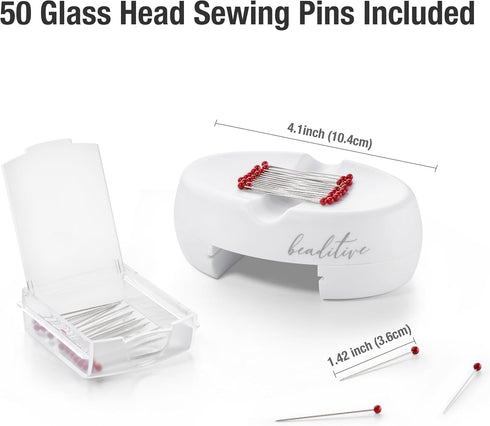Beaditive Magnetic Pin Cushion with Drawer - Strong Magnet Pin Holder Cushions for Sewing - 50 Glass Head Quilting Pins Included - Chic Pincushion...