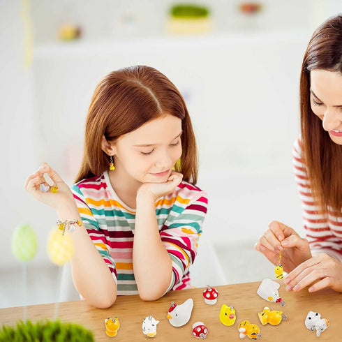 Civaner 50 Pcs Resin Charms for Jewelry Making - Cute Mushroom, Bee, Duck, Cow, Chicken, Swan, Hedgehog, Rabbit, Pig Farm Animal Pendants for DIY ...