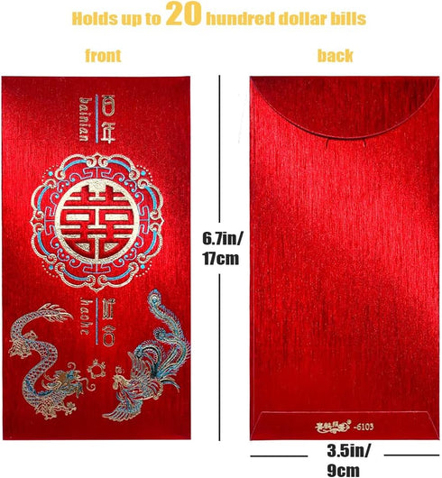 12PCS Chinese Red Envelopes for Wedding, Lucky Money Gift Pockets with Dragon&Phoenix Pattern...