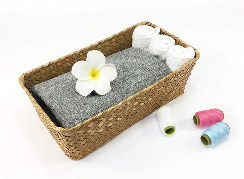 Hand-woven Seagrass Storage Rectangular Basket and Home Organizer Bins,Natural Water Hyacinth Basket (brown, M)...