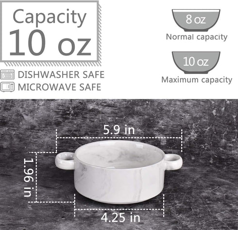 Bosmarlin Ceramic Marbling Souffle Dishes, 10 Oz, Dould Handle Ramekin for Baking, Set of 6 (Marbling Grey, 10 Oz)...