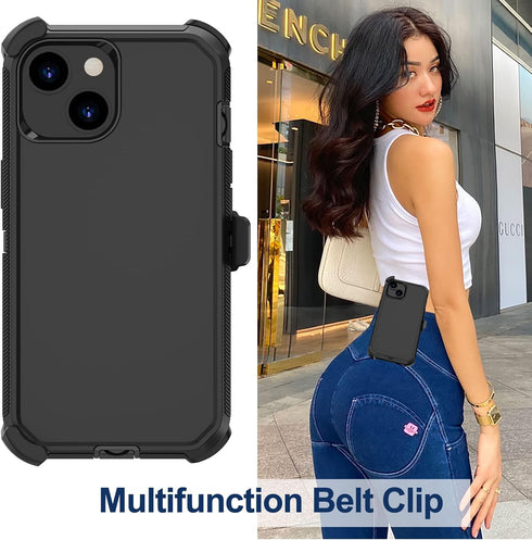 for iPhone 14 Case (6.1”) with Belt Clip Holster, 2X Screen Protector, Heavy Duty Military Grade Full Body Shockproof Dust-Proof Drop Proof Rugged...