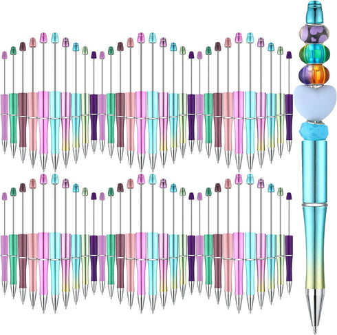 60 Pieces Plastic Beadable Pen Bead Ballpoint Pen Black Ink Beaded Pens for Kids Students Presents Office School Supplies (Mermaid Colors, Classic...