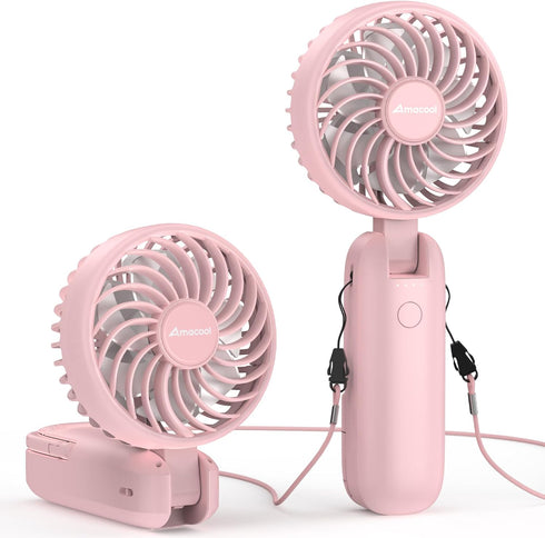 AMACOOL Portable Handheld Fan with Dual Motor, 12 Blades, Powerful 4 Speeds Hand Fan, Foldable, Battery Operated 3 IN 1 Personal Cooling Fan for H...