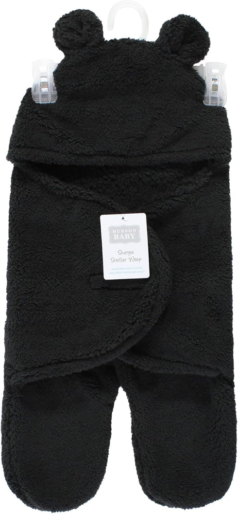 Hudson Baby Unisex Baby Animal Sherpa Baby Outdoor Stroller Sack Wrap, Black, One Size...