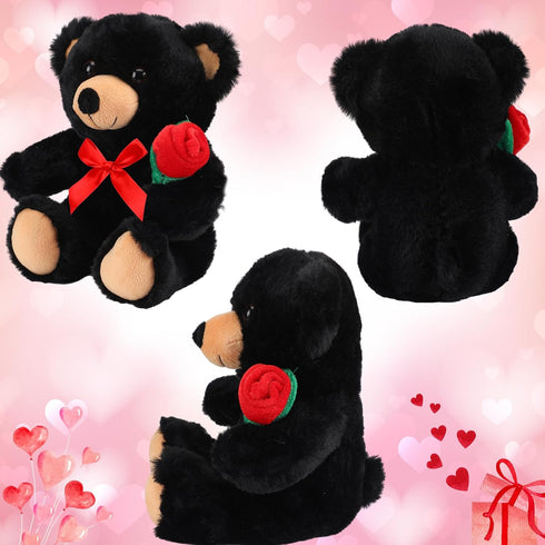 Black Bear Plush Stuffed Animal Black Bear with Rose Funny Cute Black Stuffed Animal Plush Gifts for Kids Toddler Girlfriend Mother's Day Birthday...