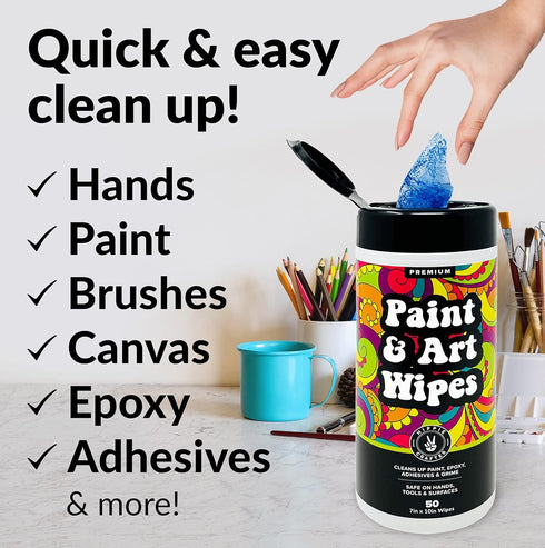 Paint & Art Wipes Paint Remover Wipes Cleaner Epoxy Glue Stains Latex, Acrylic Hand Cleaner and Plastic, Metal or Wood Surfaces, Floors, Brushes, ...