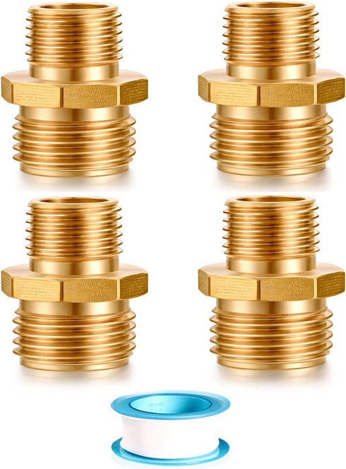 Garden Hose Fittings Connectors Adapter Solid brass Brass Repair Male to Male faucet leader coupler dual water hose connector(3/4" GHT Male to 1/2...