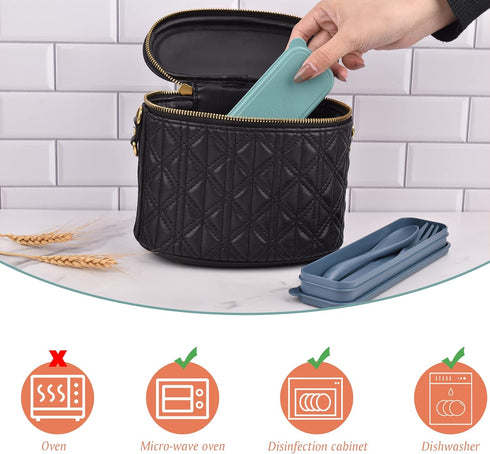 2 Sets Reusable Utensil Set with Case, Portable Camping Fork Knife Spoon Set, Wheat Straw Travel Utensils for Lunch Box, for School Work Lunch or ...