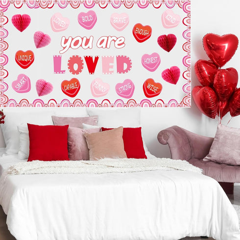 TaoBary 85 Pcs Valentine's Day Bulletin Board Set 3D Heart Honeycomb Owl Love Truck Bulletin Board Cutouts Valentine's Day Classroom Decorations f...