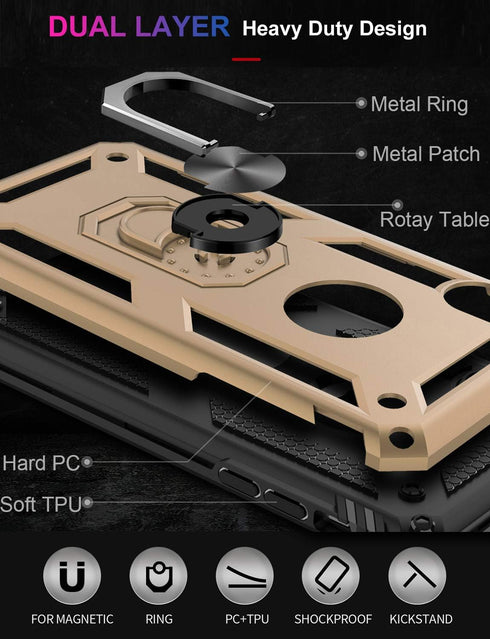 LUMARKE for iPhone Xs Max Case with Screen Protector,Military Grade Pass 16ft. Drop Tested with Magnetic Ring Kickstand Protective Phone Cover Gol...