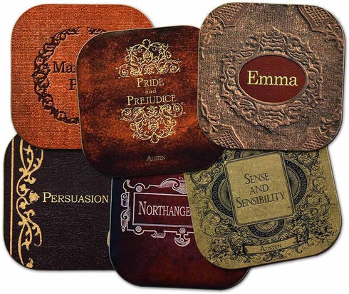 Jane Austen Books Coaster Set- 6 Piece Wood Coaster Set...