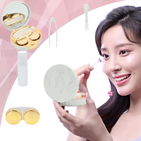2 Pack Marble Contact Lens Case All-in-One Travel Contact container Soak Storage Kit(Rose Gold + Gold)...