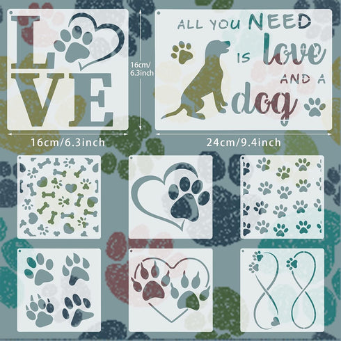 11 Pieces Dog Paw Stencils Trail of Paw Stencil Love Dog Stencils Reusable Painting Templates with Metal Open Ring for DIY Scrapbooks Painting on ...