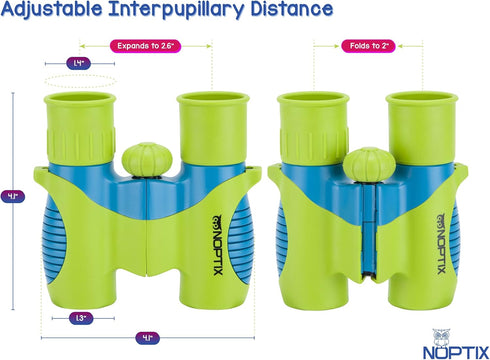 Binoculars for Kids, Girls or Boys Real Kids Binoculars in Vibrant Green Blue - Includes Sticker Book with 40 Bird Species - Small Toys for Toddle...