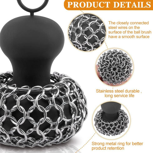 4pcs Cleaning Tool, Stainless Steel Cast Iron Skillet Cleaner, Cast Iron Scrubber Kit,Chainmail Scrubber with Scraper Tool for Cast Iron Pans, for...
