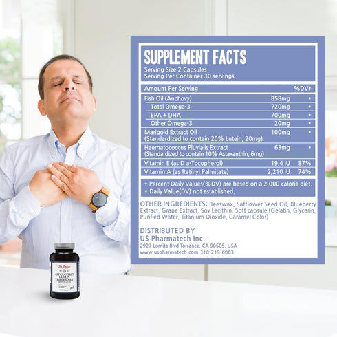 Dr.Brian Vitamins Eye Lutein & Astaxanthin Complex, Supplement with Lutein 20mg Omega 3 Fish Oil 720mg EPA+DHA 700mg Astaxanthin 6mg, Support Eye ...