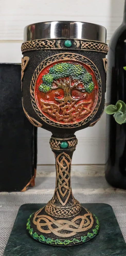 Ebros Colorful Celtic Knotwork Cosmic Sacred Tree of Life Yggdrasil Wine Goblet 5oz Vial Of Fertility And Immortality Wine Chalice Cup Figurine...