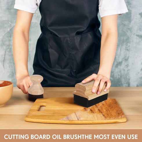 2 Pcs Cutting Board Oil Wax Applicator Butcher Block Oil Rectangular Circular Wooden Cutting Board Mineral Oil with Handle for Wood Surfaces Resto...