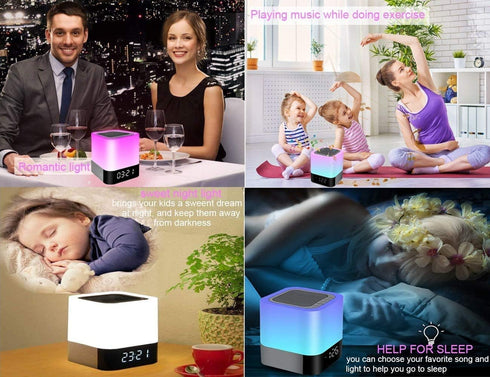 Night Lights Bluetooth Speaker, Alarm Clock Bluetooth Speaker Touch Sensor Bedside Lamp Dimmable Multi-Color Changing Bedside Lamp, MP3 Player, Wi...