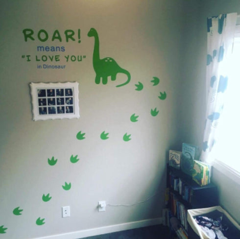 Dinosaur Wall Decal, Roar Means I Love You in Dinosaur with Footprints, Vinyl Stickers for Baby Boys, Kids Bedroom Wall Decor, Nursery Decoration,...