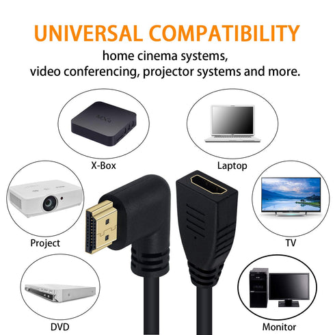 Poyiccot 8K HDMI Extension Cable, Short 8K HDMI 90 Degree Left Angle Male to Female HDMI 2.1 Cable Adapter 48Gbps with 8K 60Hz Video and 3D HDR fo...