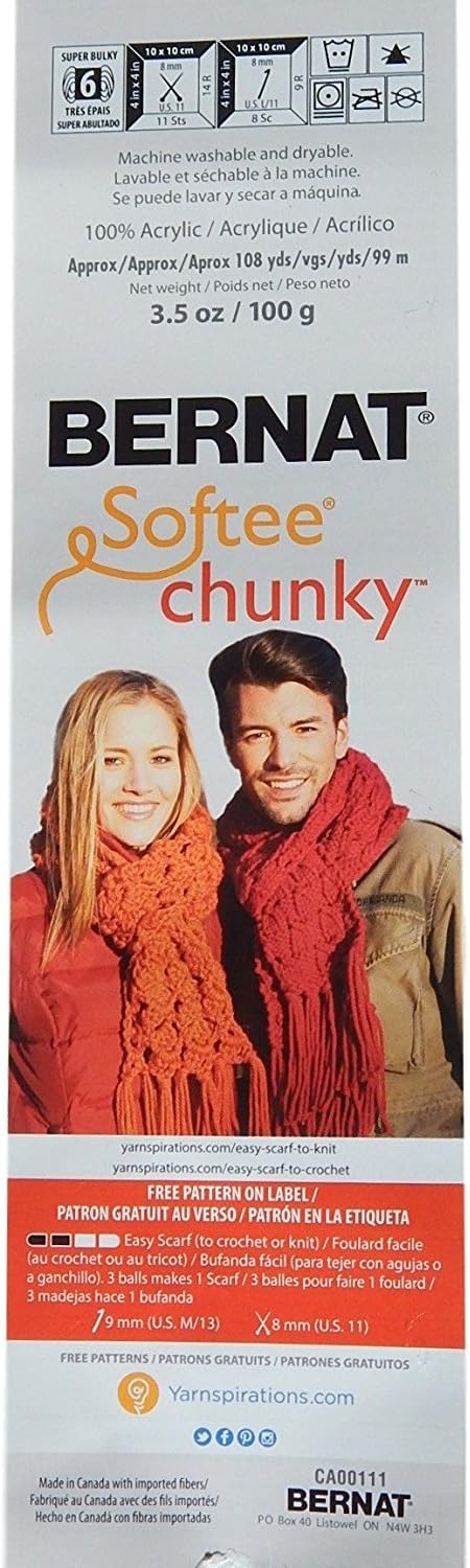 Bernat Softee Chunky Solid Yarn Bundle Super Bulky #6, 3 Skeins Pumpkin 28630......