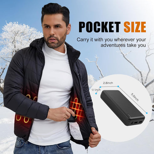 20000mah 5V/2A Heated Electric Vest Jacket Battery Pack Power Bank for Heating Vests Jackets Hoodies Coats Pants for Men for Women with Dual USB O...