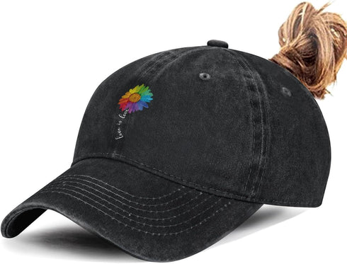 Love is Love Rainbow Sunflower Baseball Cap Vintage LGBT Gay Lesbian Pride Hat for Men Women...