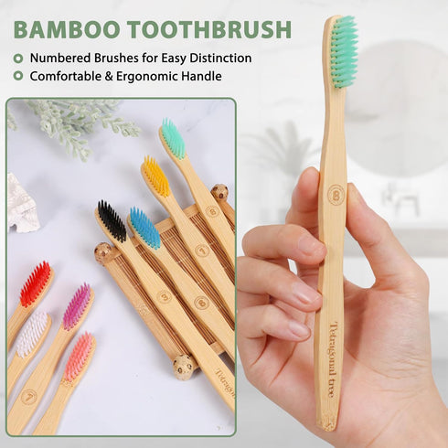 8 Count Biodegradable Bamboo Toothbrushes - Natural Toothbrush Value Pack - Extra Soft Toothbrush for Adults, Good for Sensitive Teeth and Gums...