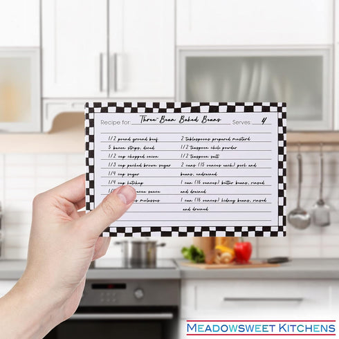Meadowsweet Kitchens Recipe Card Set - 25 Double Sided Recipe Cards 4 x 6 Inch, Perfect Size Blank Cards for a Recipe Card Box, Make Your Own Pers...