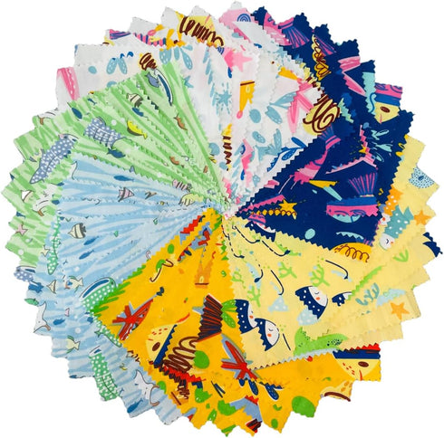 Cotton Fabric Squares 5x5 Charm Packs for Quilting 5 inch for Baby Boy Sewing Patchwork 42pcs (Ocean Fabric)...
