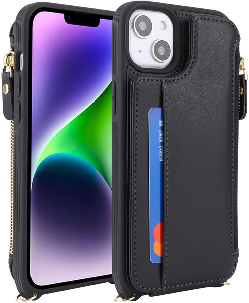 Cavor for iPhone 13 Case with Card Holder,iPhone 13 Wallet Case for Women,Phone Case iPhone 13 Case with Strap,Crossbody Lanyard and Wristlet,Leat...