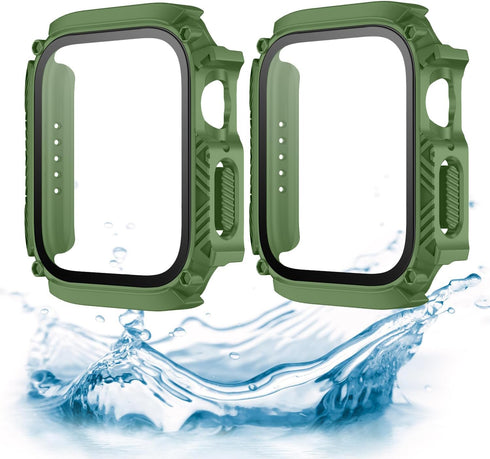 Waterproof Case 45mm for Apple Watch Series 9 8 7 with Tempered Glass Screen Protector, iWatch Full Protective Hard PC Bumper Face Cover for Men&W...
