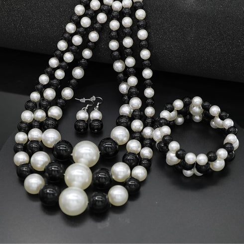 Large Big Pearl Necklace and Earring Set Multi Strand Pearl Necklace Costume Jewelry Chunky Pearls Necklaces for Women...