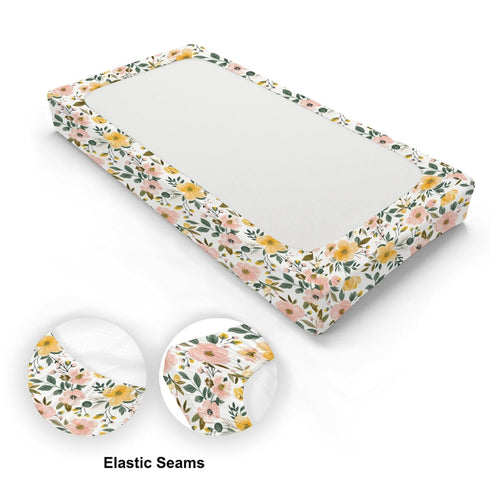 Flowers Changing Pad Cover, Flowers Leaves Prints Baby Nursery Diaper Changing Table Pad Cover, Unisex Flowers Floral Pattern Diaper Changing Shee...